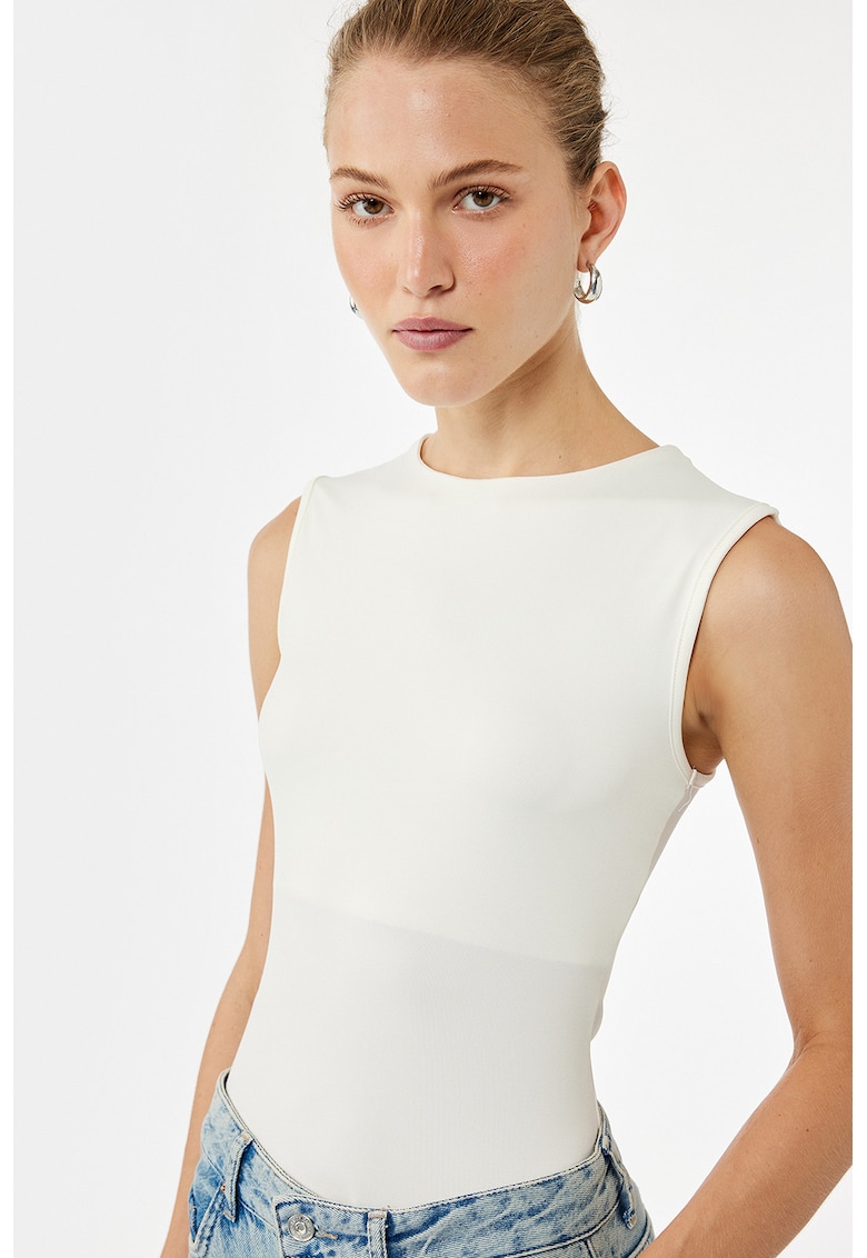 Body slim fit fara maneci - Alb