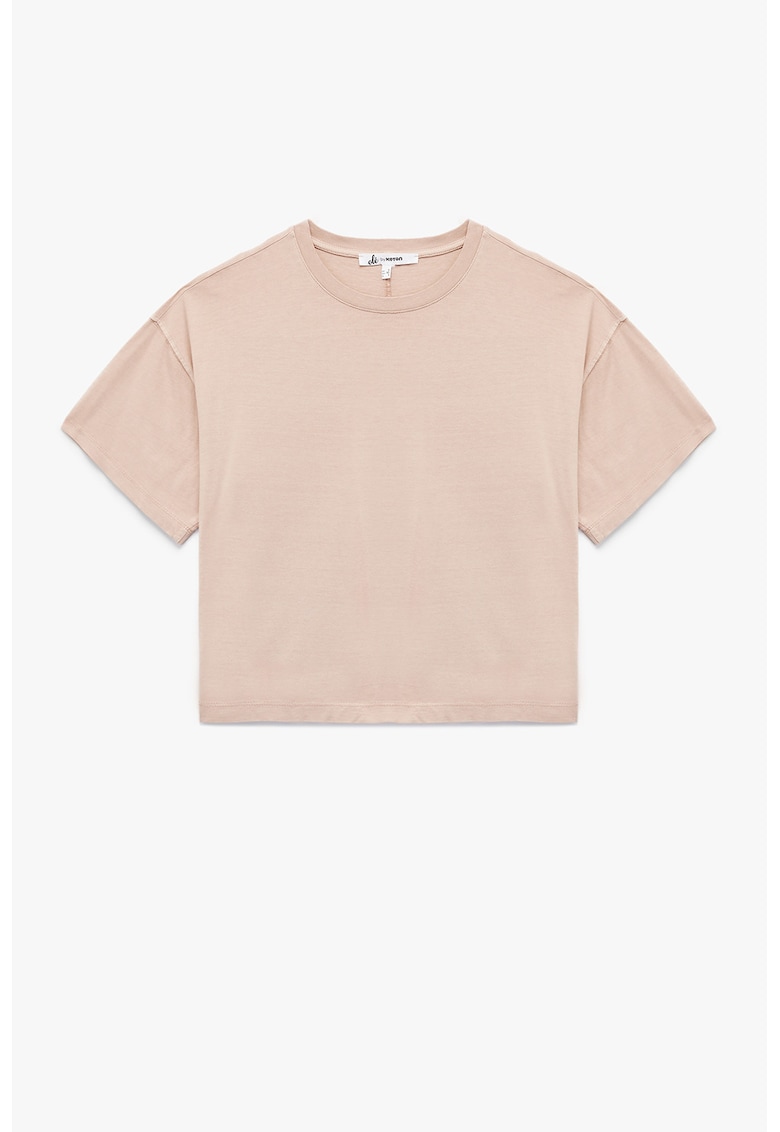 Tricou uni din bumbac cu decolteu la baza gatului