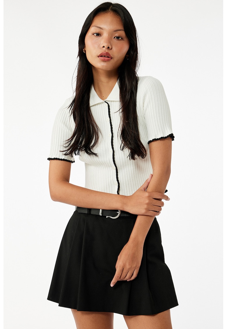 Pulover cu maneci scurte - Alb fildes/Negru