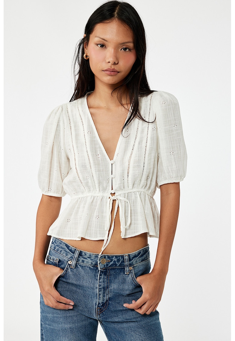 Bluza cu decolteu in V si maneci bufante