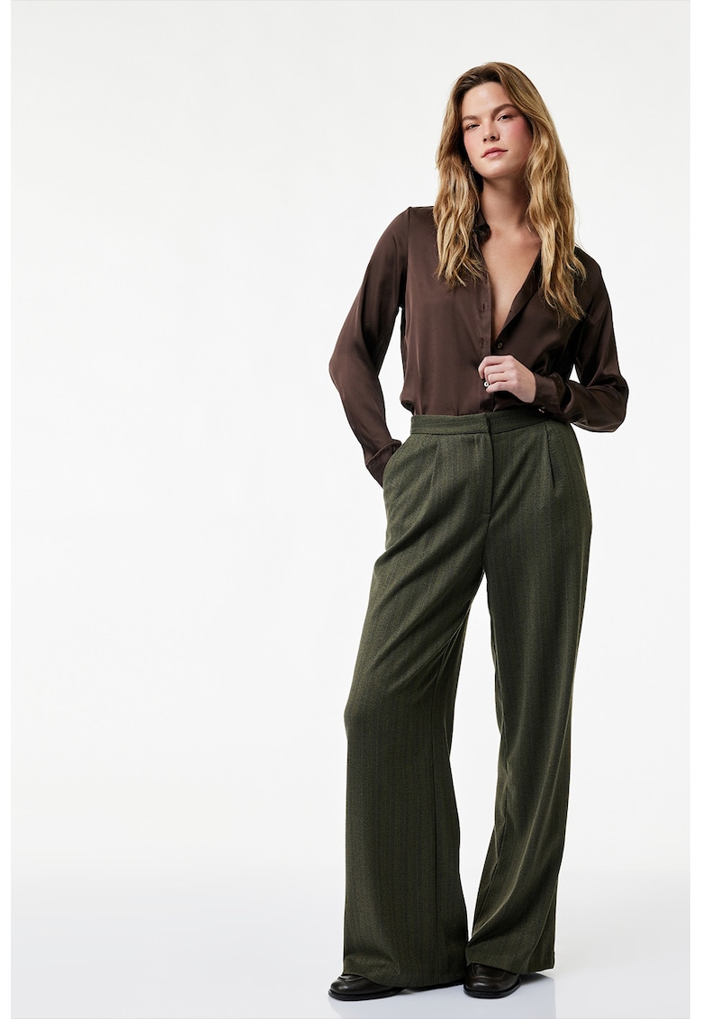 Camasa din satin cu maneci lungi - Maro inchis