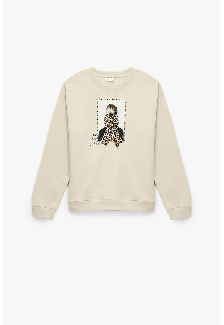 Bluza de trening cu imprimeu si decolteu la baza gatului