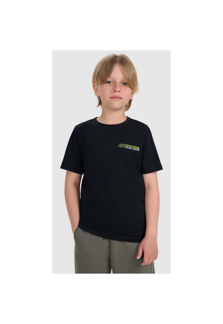 Tricou Baieti Junior Negru Bumbac - Sport & Casual - Imprimeu Motivational - Marime 134