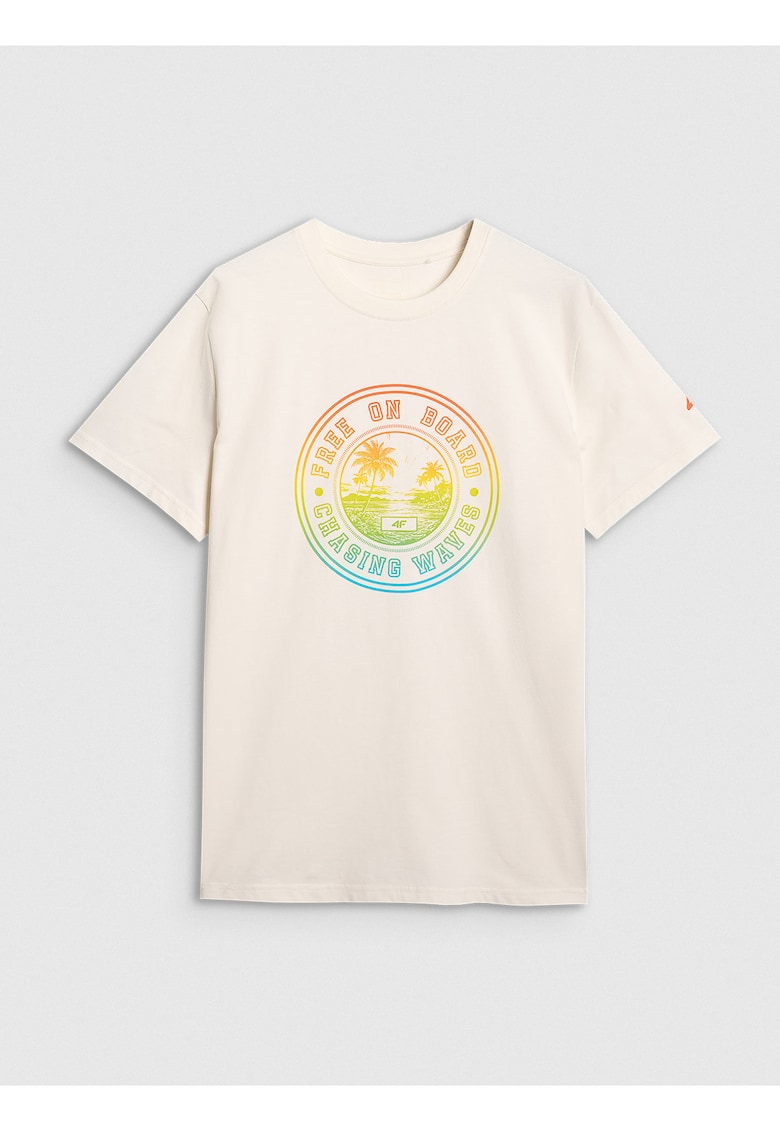 Tricou barbati crem - bumbac 100% - imprimeu ""Free On Board - Chasing Waves - Crem