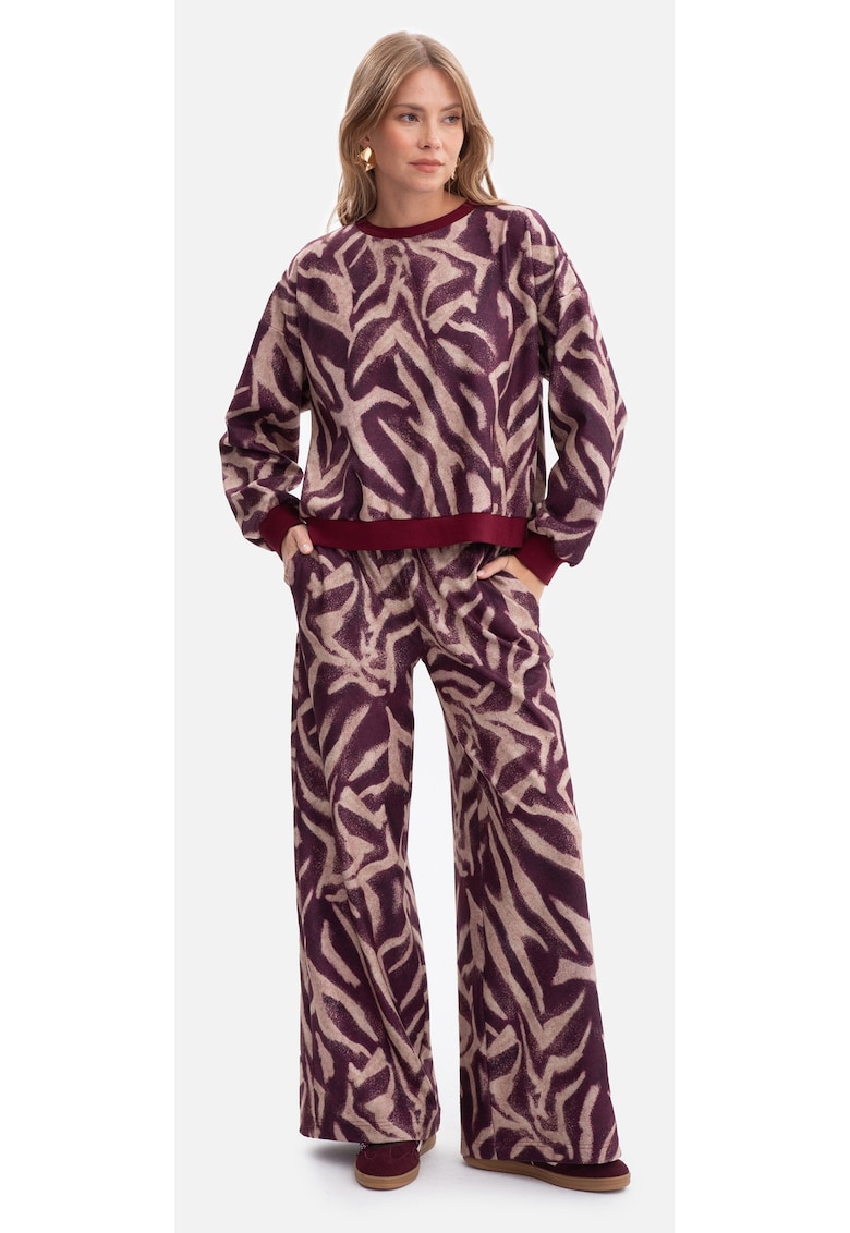 Pantaloni - B302 model 2 lejer - cu imprimeu - cu talie elastica - fara buzunare - lungi - drepti - material tricotat - placuti la atingere