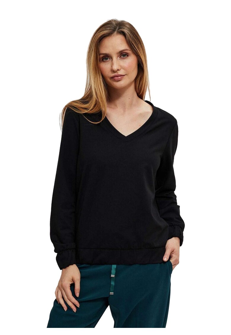 Bluza neagra cu decolteu in V - marime XS - 60% poliester - 37% bumbac