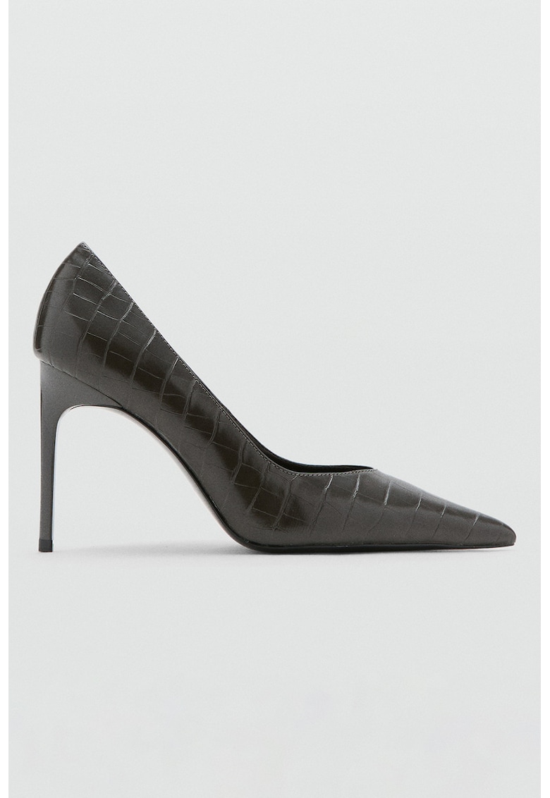 Pantofi de piele ecologica cu model piele de reptila - Negru