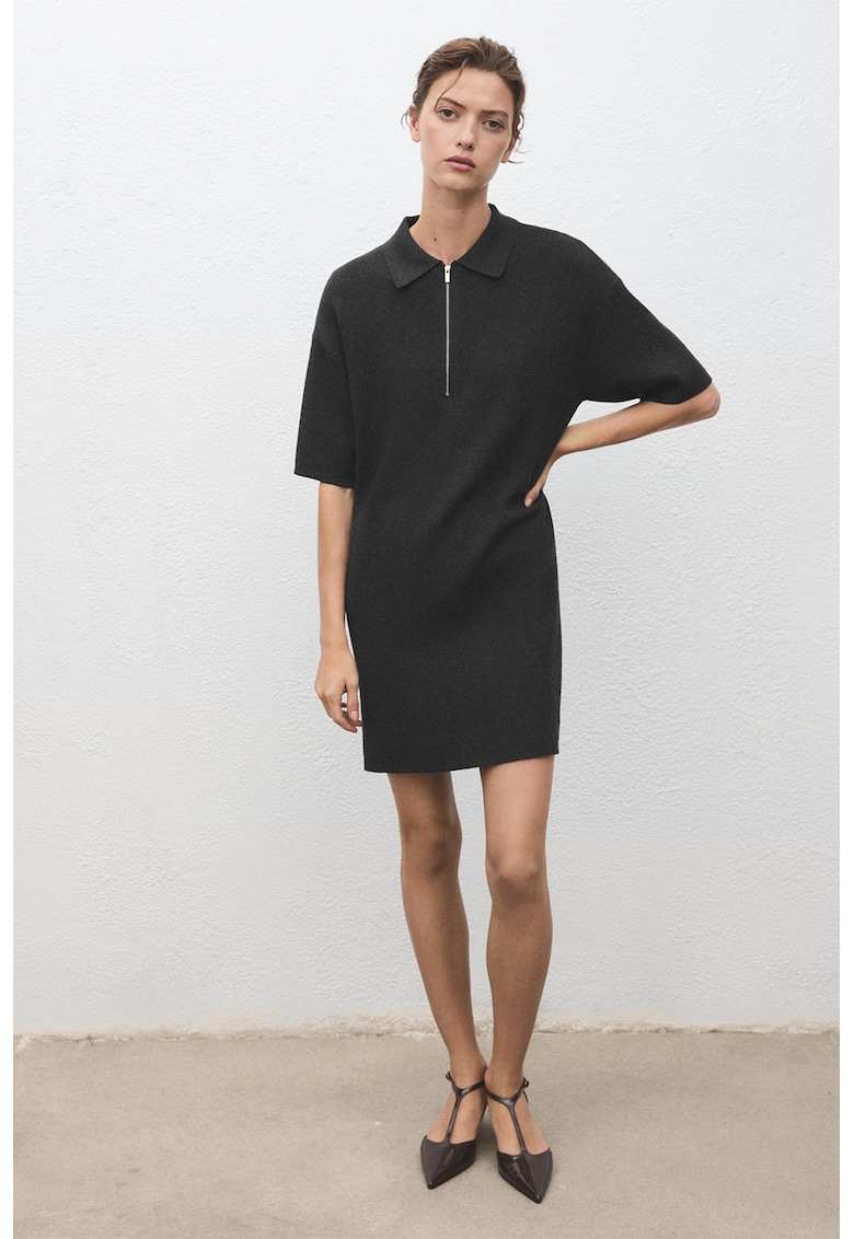 Rochie dreapta din amestec de lana cu decolteu cu fermoar scurt - Gri antracit