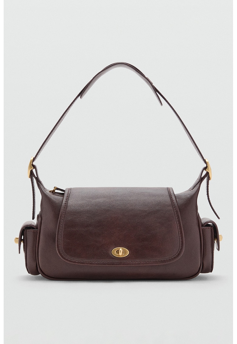 Geanta de piele ecologica cu bareta de umar si buzunare cu clapa