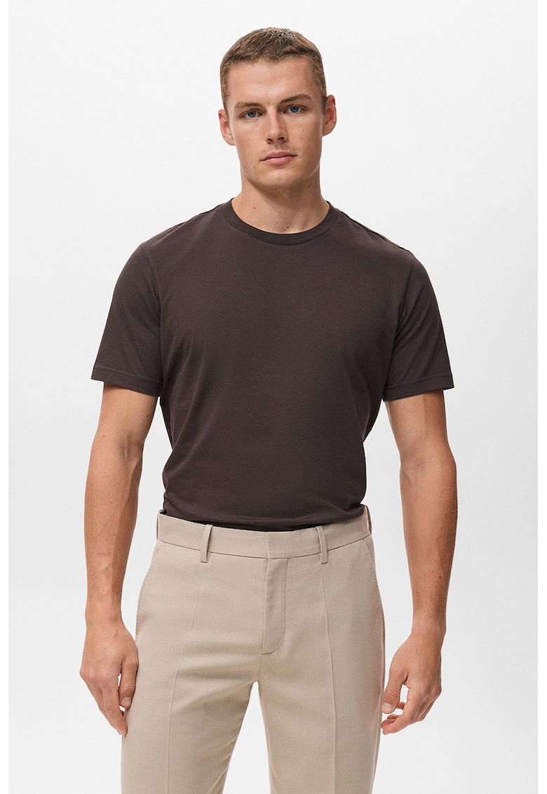 Tricou cu decolteu la baza gatului - Maro inchis