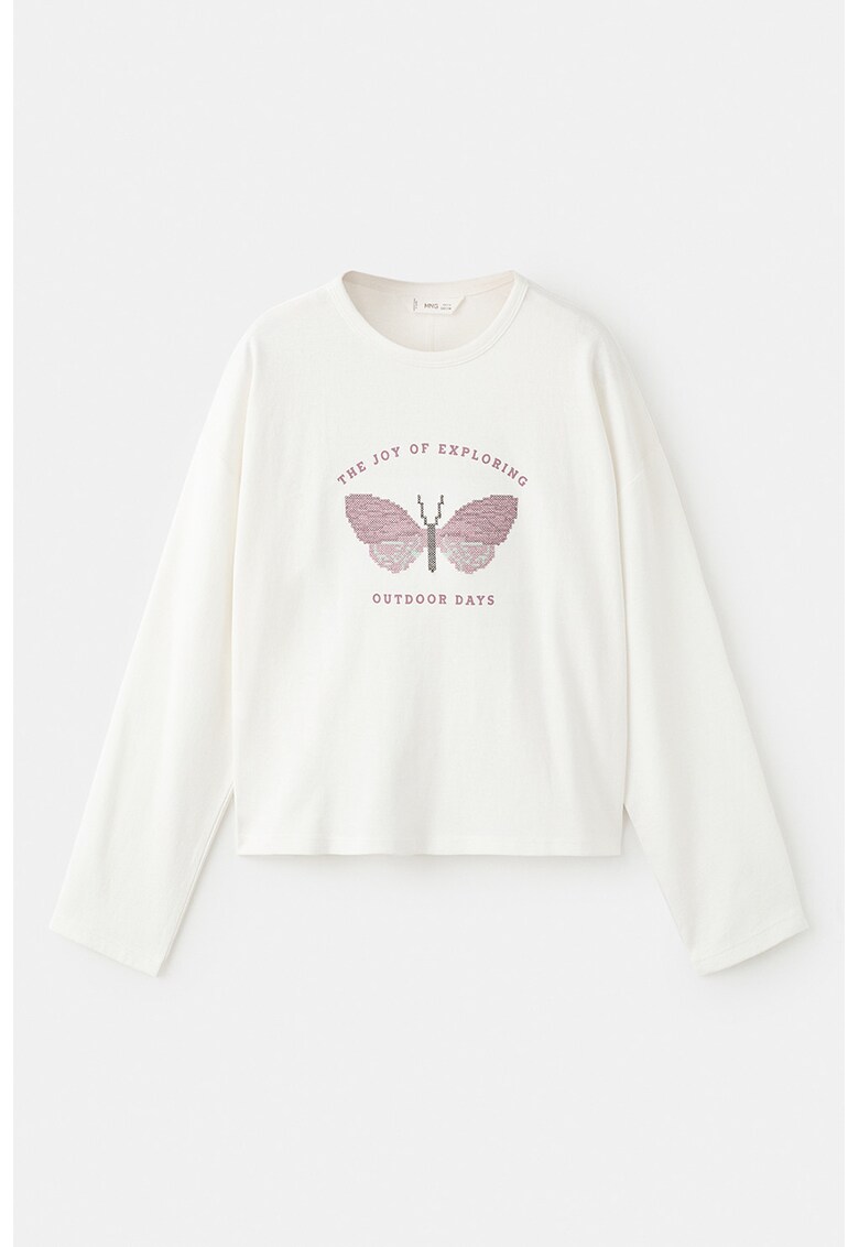 Bluza cu decolteu la baza gatului si imprimeu grafic - Alb murdar/Violet pruna