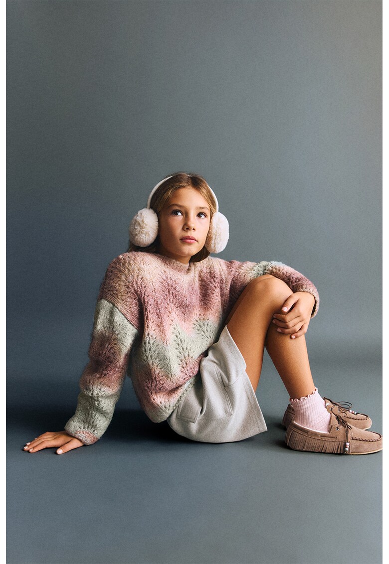 Pulover cu decolteu la baza gatului si maneci cazute - Roz pal/Violet pruna