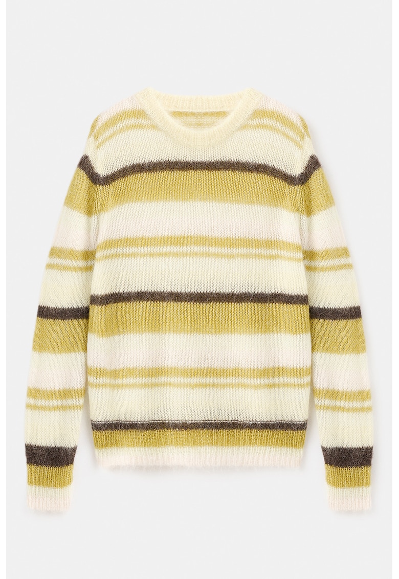 Pulover din amestec de lana alpaca cu decolteu la baza gatului