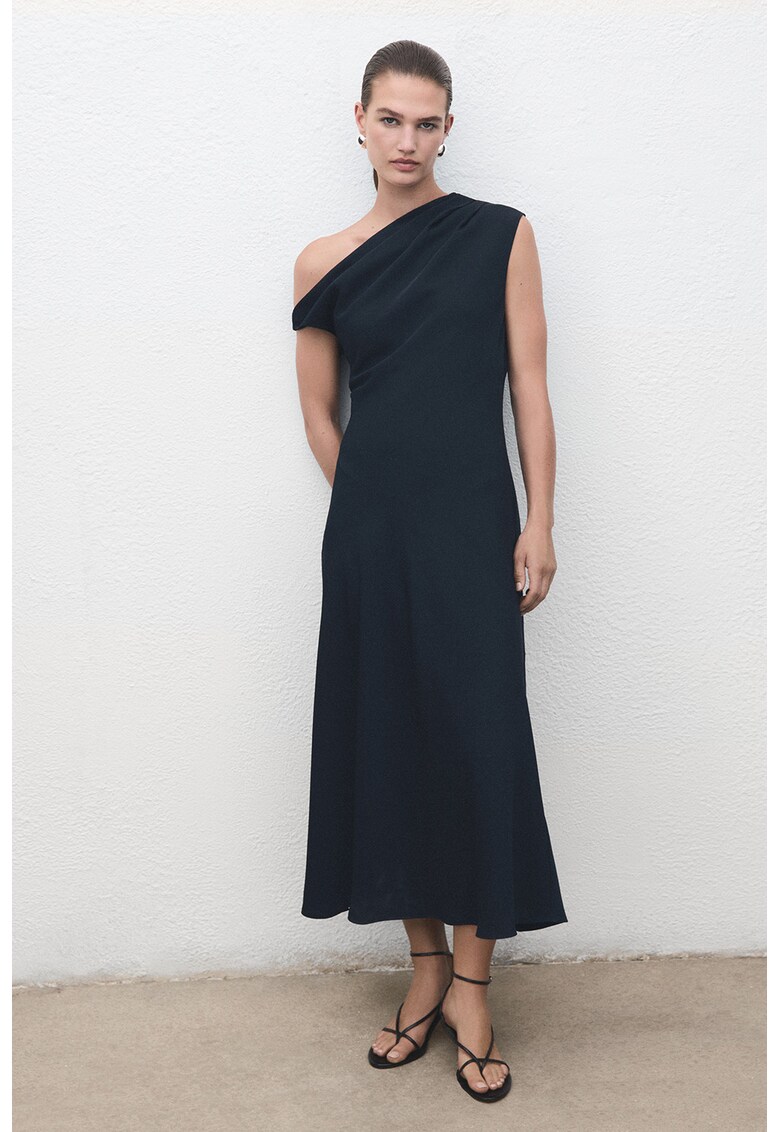 Rochie cu croiala in A si decolteu asimetric - Gri carbune
