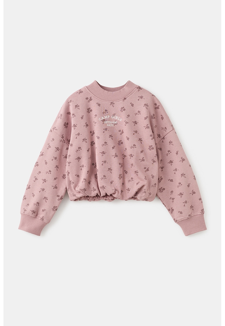 Bluza de trening de bumbac cu model floral si terminatie elastica