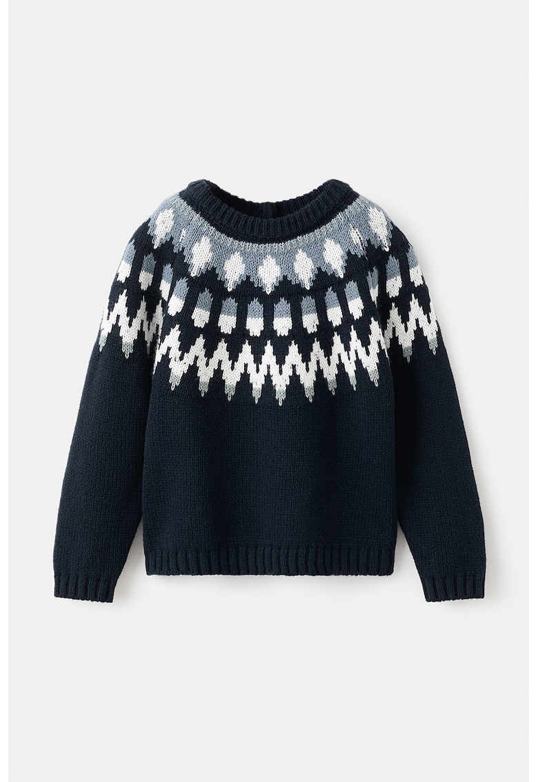 Pulover tricotat din amestec de lana si jacquard