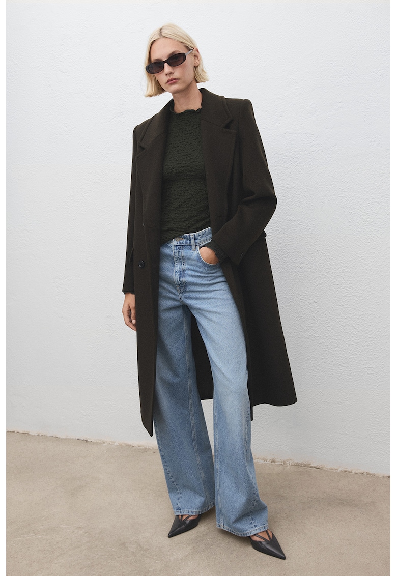 Bluza cu maneci lungi si aspect sifonat - Gri antracit -