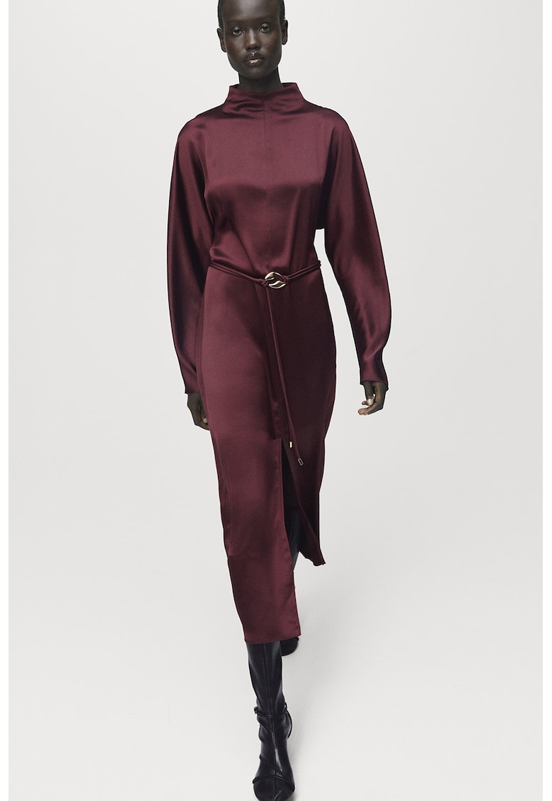 Rochie dreapta de satin cu guler scurt