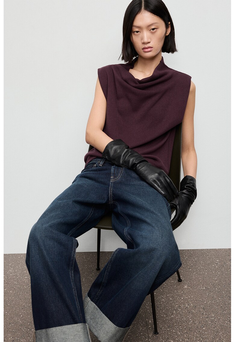 Bluza cu decolteu drapat - Violet aubergine