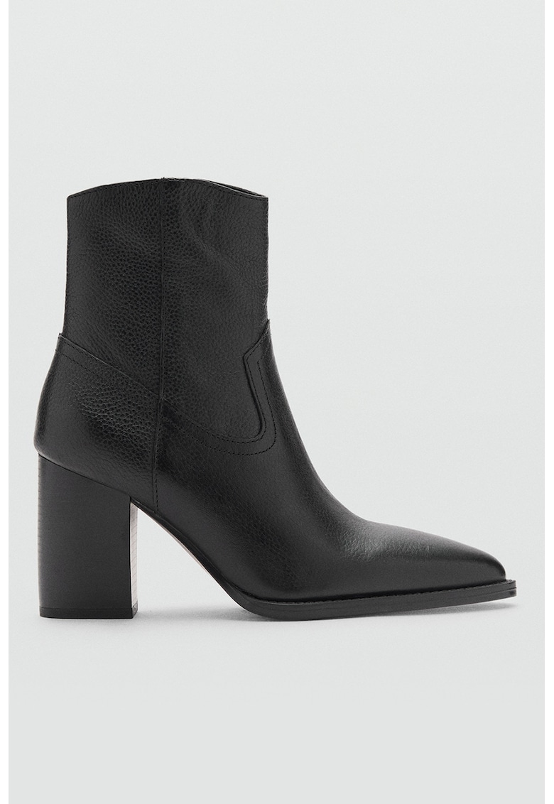 Botine din piele cu varf ascutit - Negru