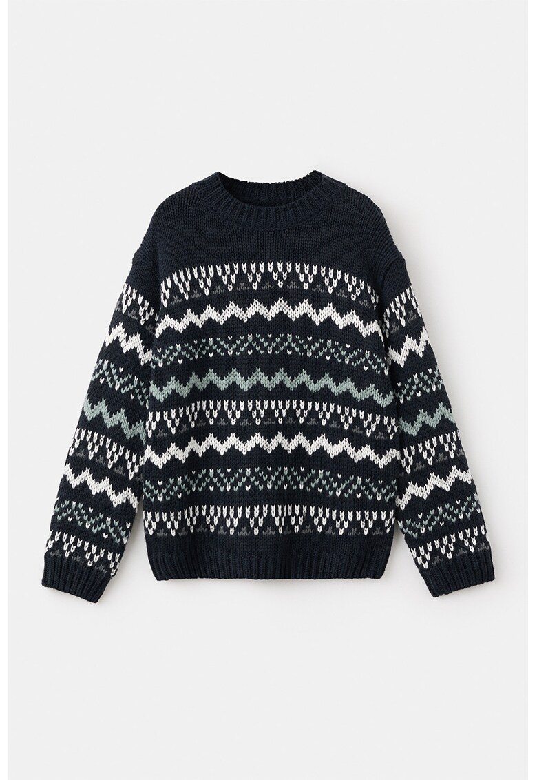 Pulover cu model geometric - Alb/Albastru ultramarin/Verde pal