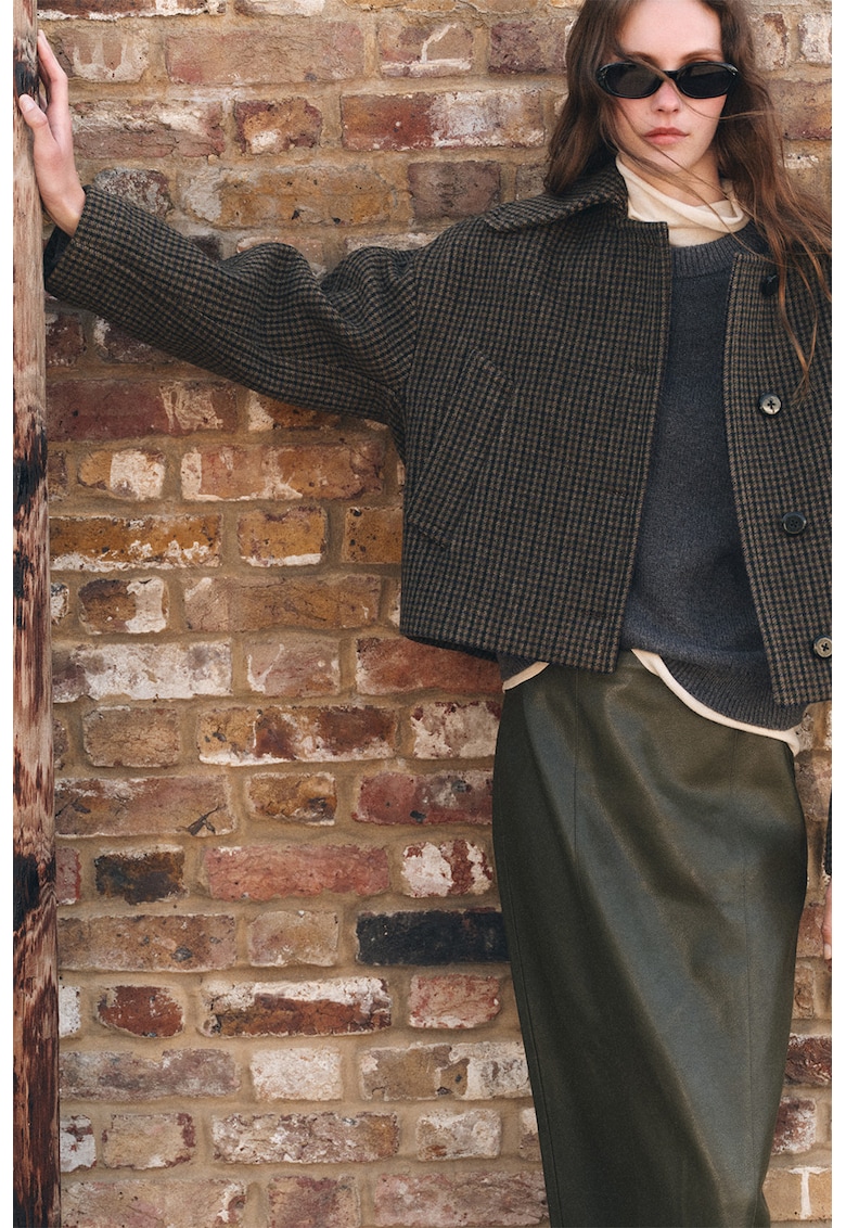 Jacheta din amestec de lana cu model houndstooth