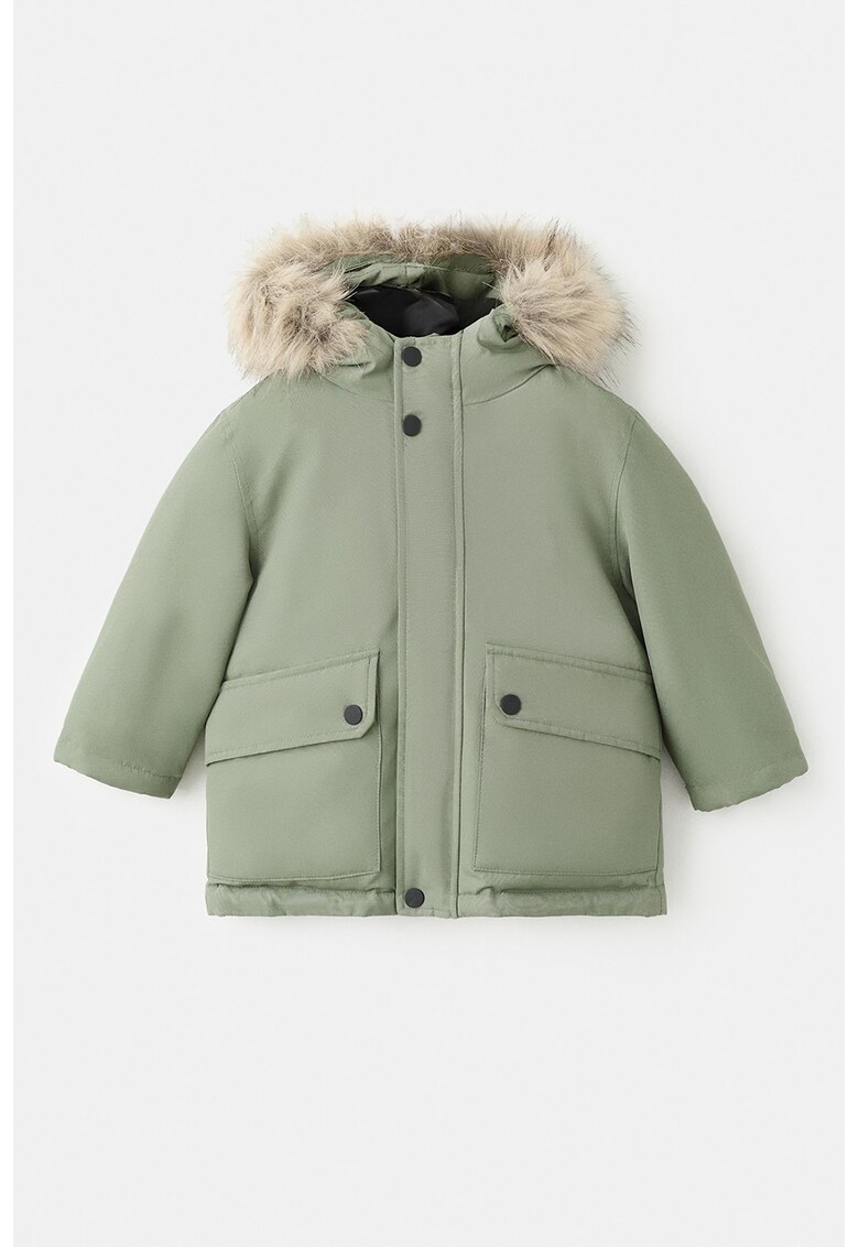 Geaca cu detaliu din blana sintetica si gluga - Verde pal