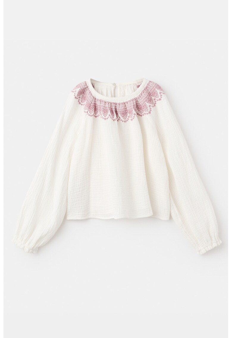 Bluza din bumbac cu broderie - Alb/Roz prafuit