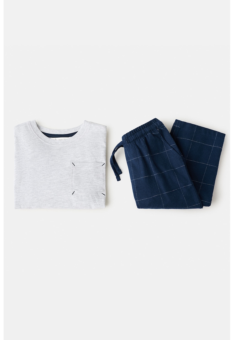 Pantaloni de pijama cu mode in carouri - Gri deschis melange/Bleumarin