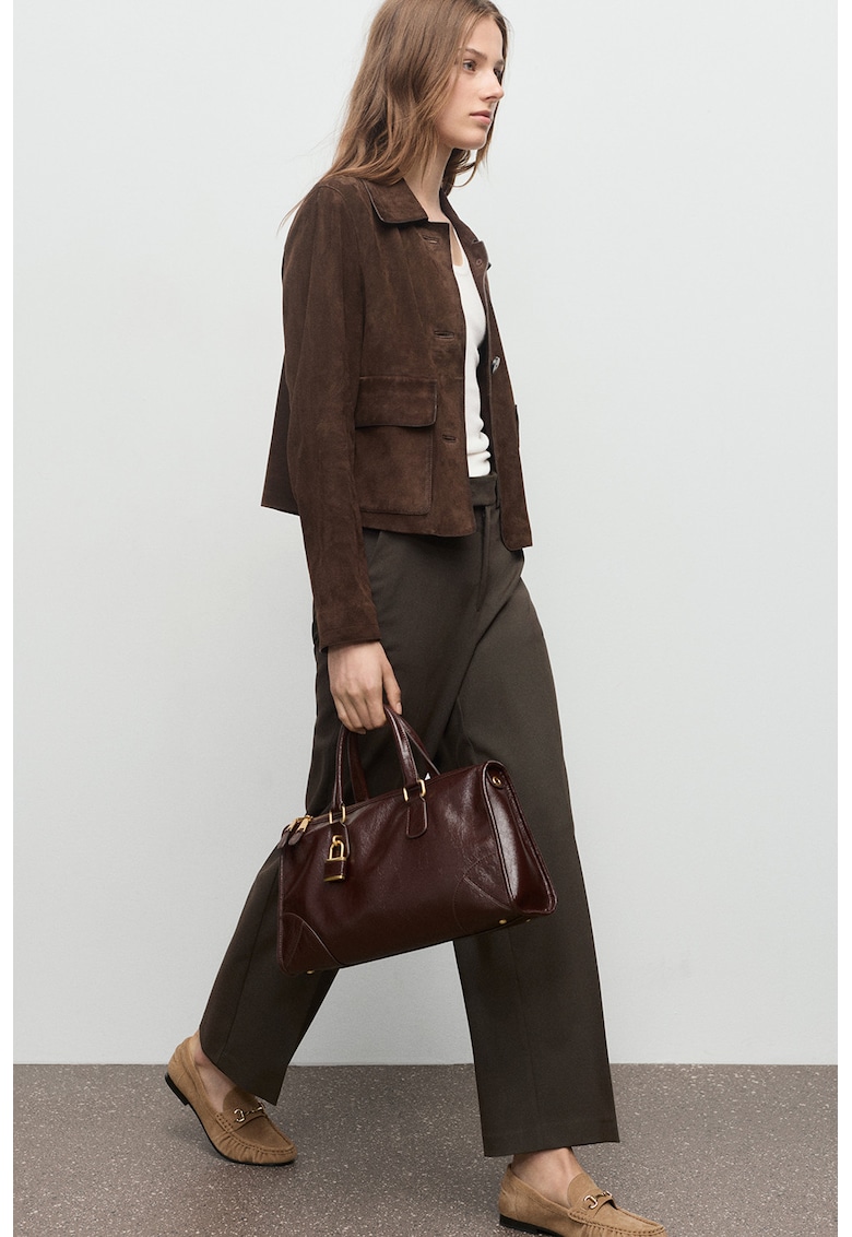 Pantaloni regular fit cu talie medie si model uni