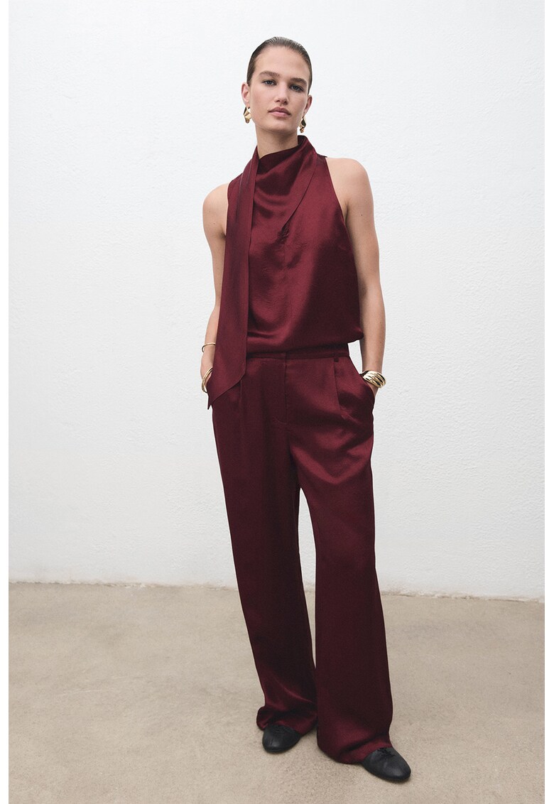 Bluza din satin cu guler sal - Visiniu