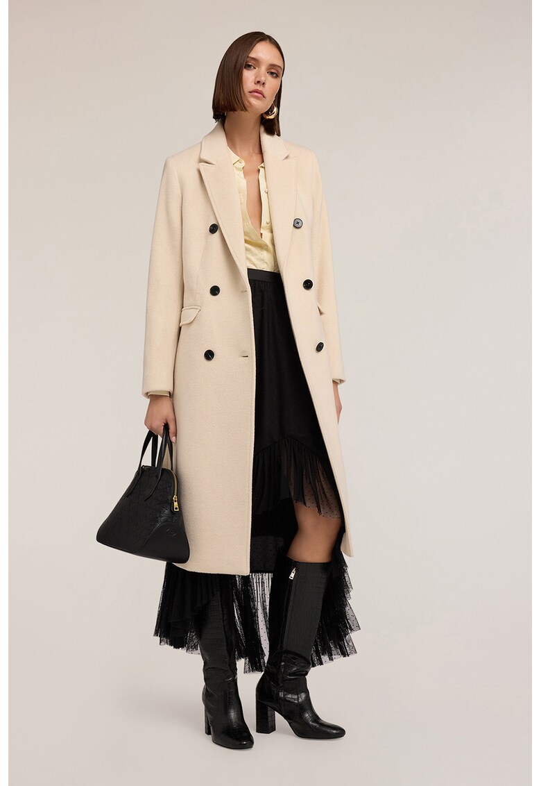 Palton din amestec de lana cu model cu doua randuri de nasturi