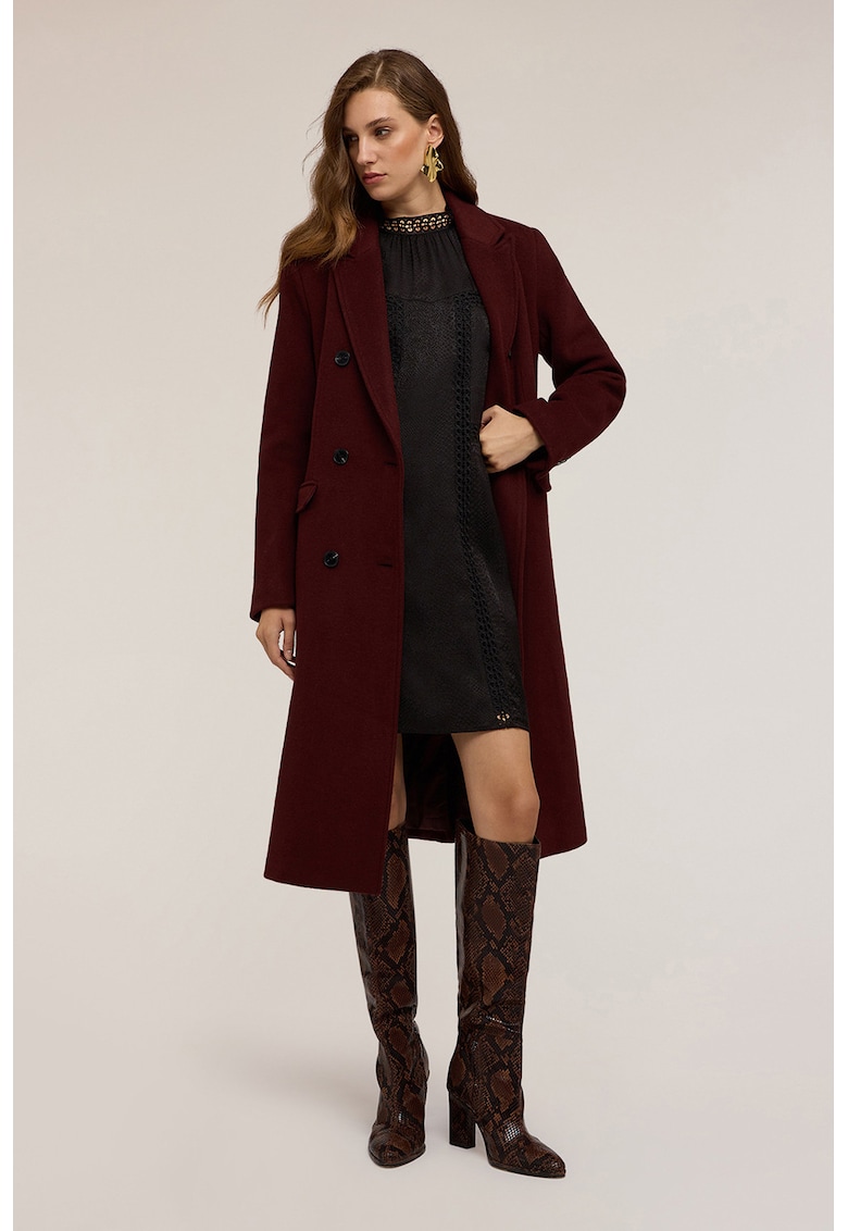 Palton din amestec de lana cu model cu doua randuri de nasturi