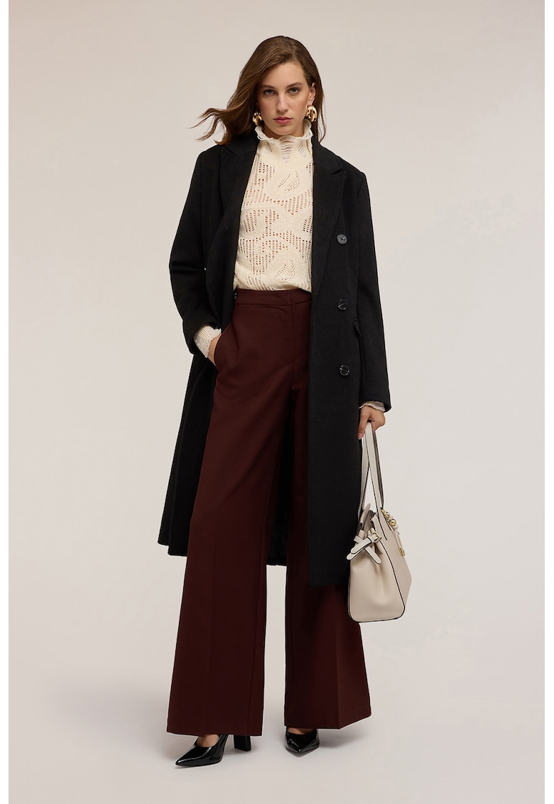 Palton din amestec de lana cu model cu doua randuri de nasturi