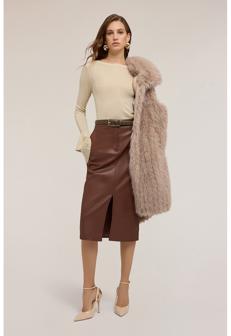 Fusta midi de piele ecologica