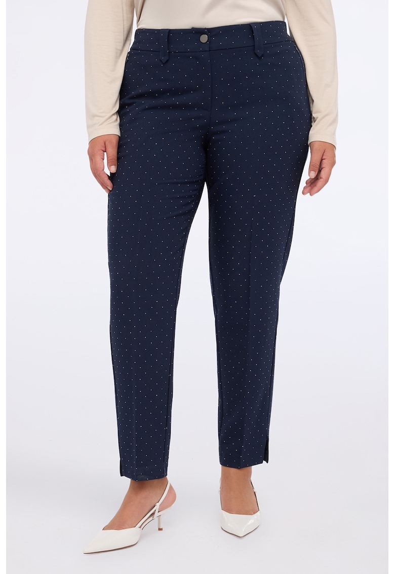 Pantaloni cu talie inalta si aplicatii de strasuri - Bleumarin