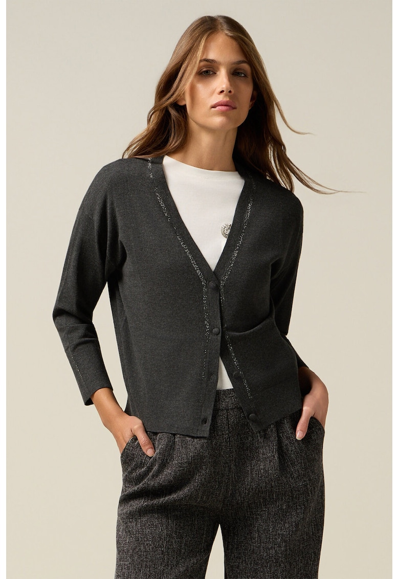 Cardigan cambrat cu decolteu in V