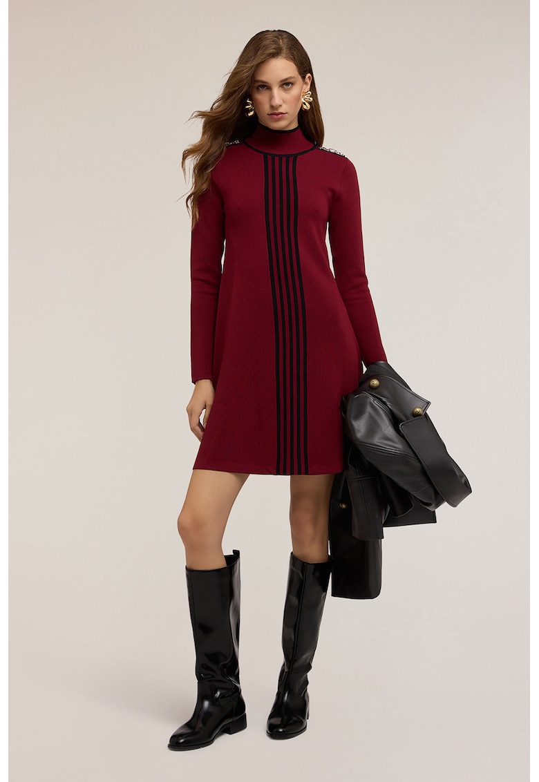 Rochie cu imprimeu si croiala lejera - Negru/Rosu inchis