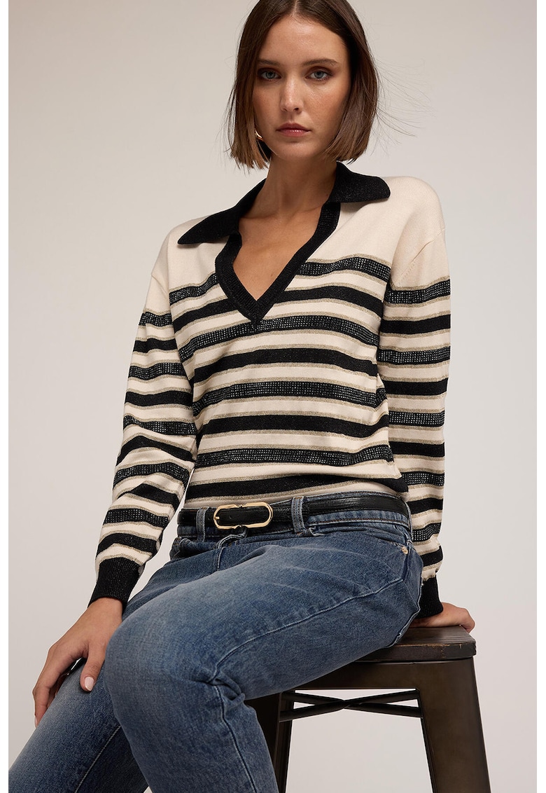 Pulover relaxed fit cu decolteu in V