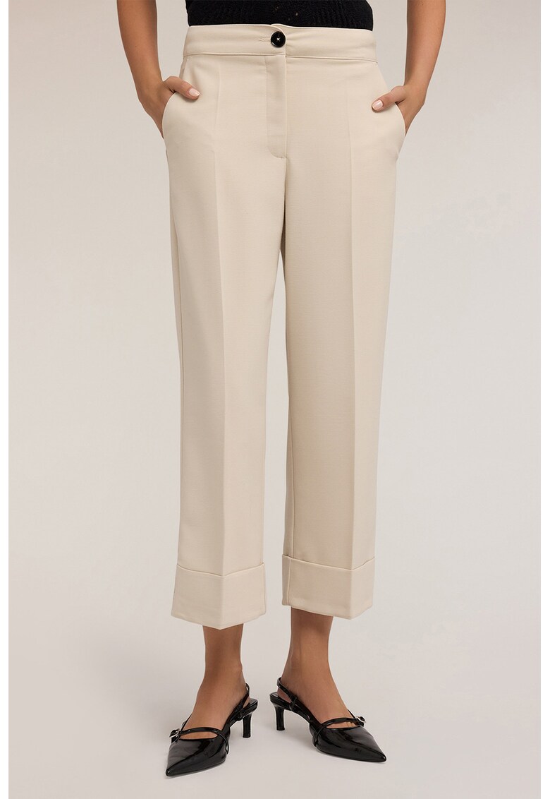 Pantaloni drepti cu talie medie - Bej