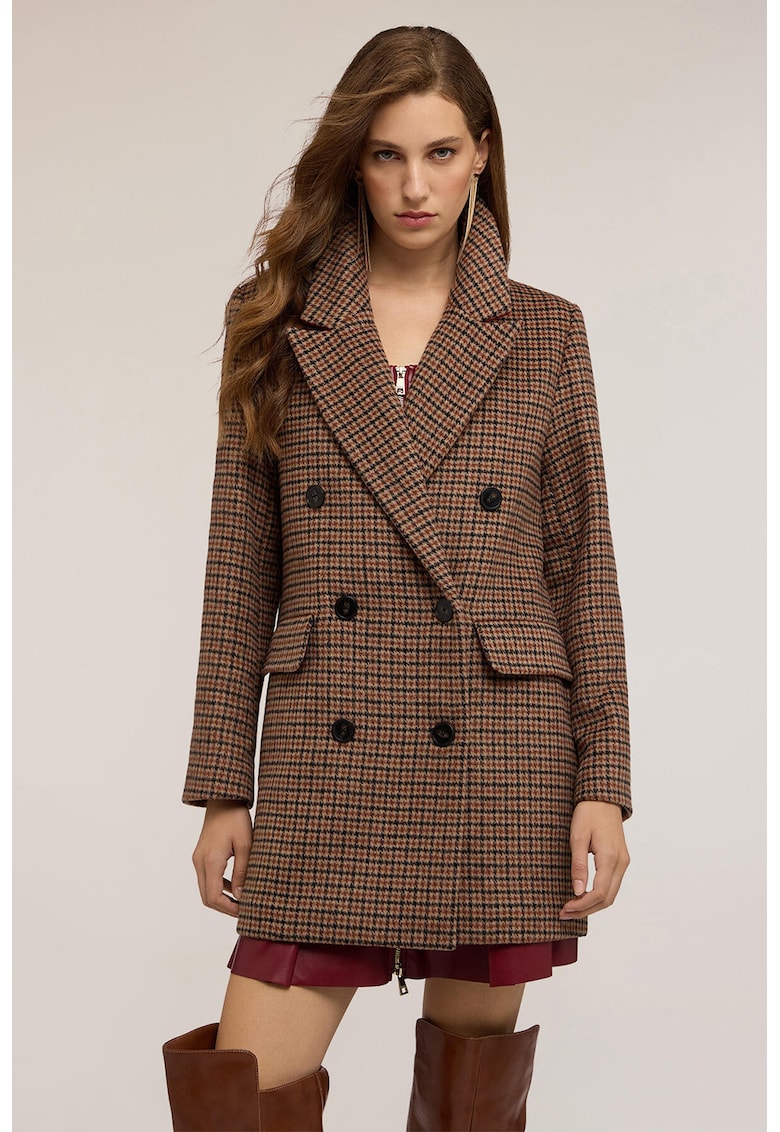 Trenci din amestec de lana cu model in carouri