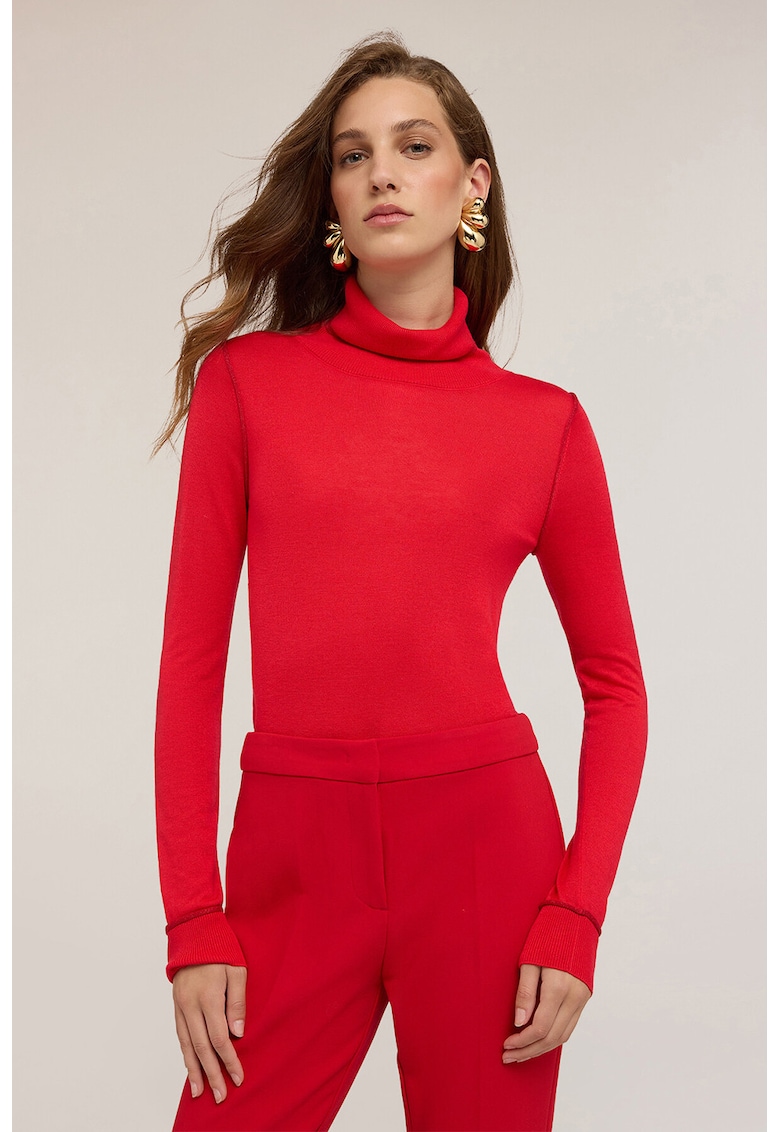 Pulover cambrat din amestec de lana si lyocell