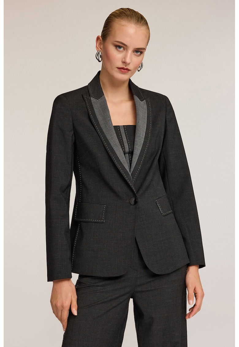 Sacou din amestec de lana cu revere contrastante