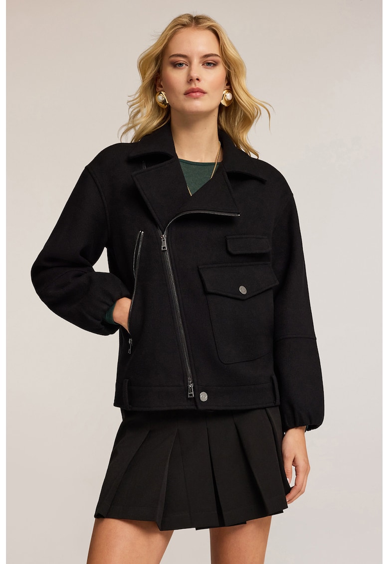 Jacheta din amestec de lana cu fermoar asimetric