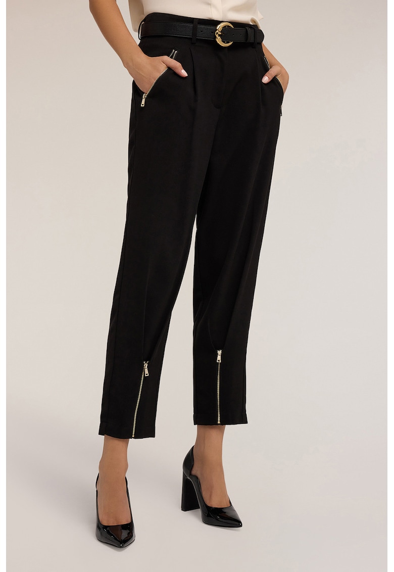 Pantaloni crop cu slituri cu fermoar