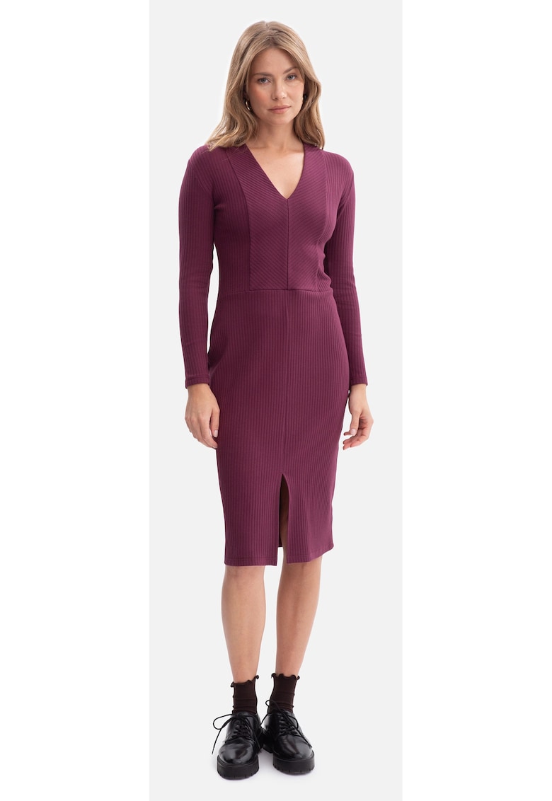 Rochie creion - B307 negru maneci lungi - decolteu in V - dantela - fara captuseala - lungime midi - Pruna