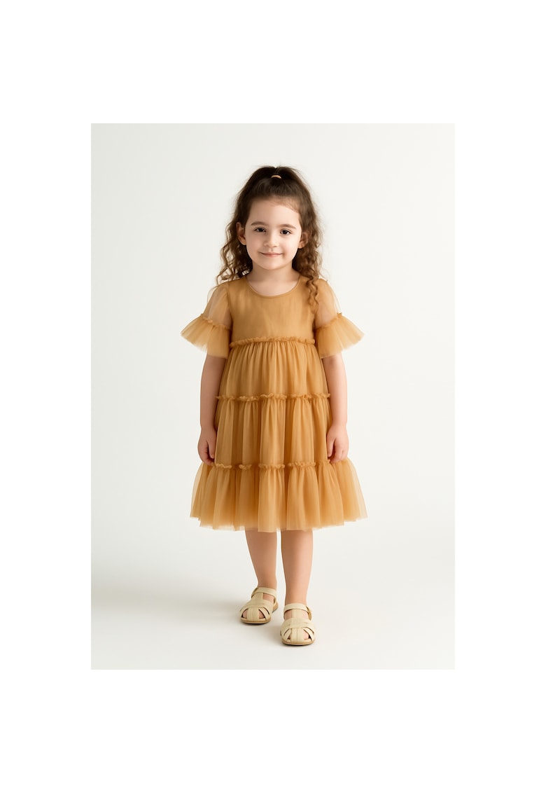 Rochie cu tul si maneci scurte