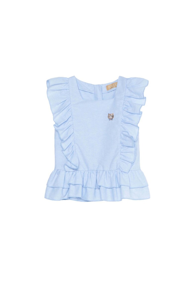 Top cu decolteu patrat si volane - Albastru