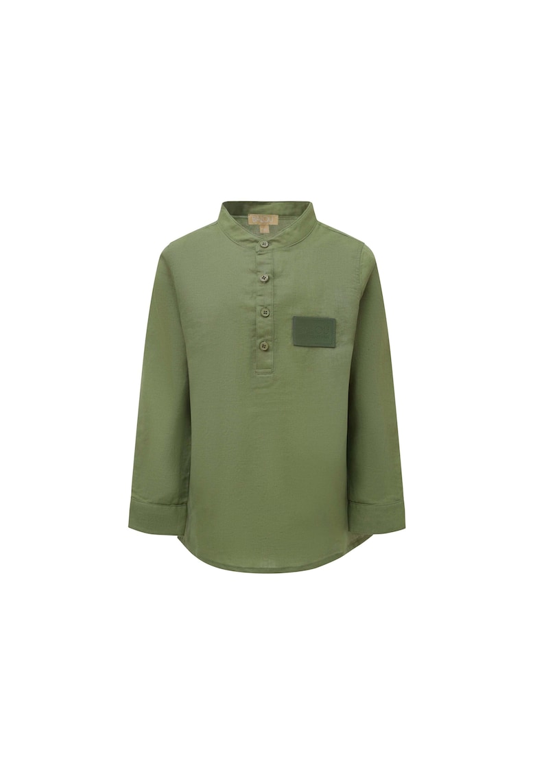 Bluza din amestec de in cu fenta cu nasturi - Kaki