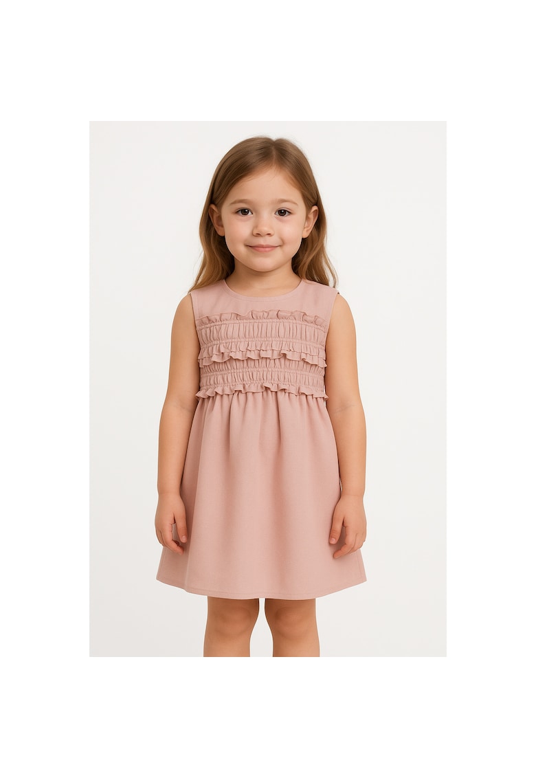 Rochie din amestec de in fara maneci cu garnituri cu pliuri